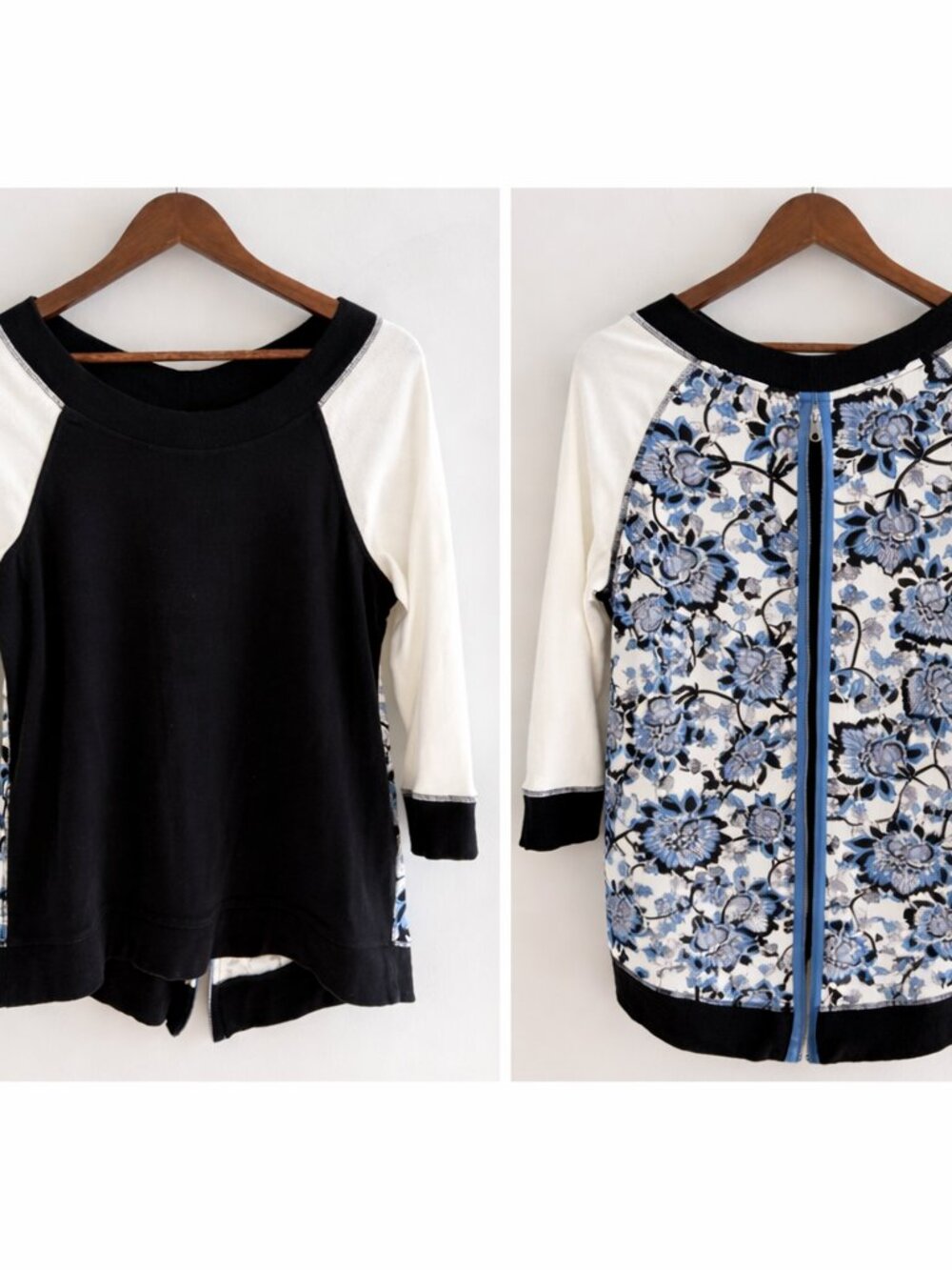 Chicos Zenergy Floral Colorblock‎ Zip Pullover Top Active Stretch Size 1 M 8